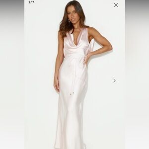 DESIGNER 'FIT COWL NECK SATIN MAXI DRESS BLUSH XL